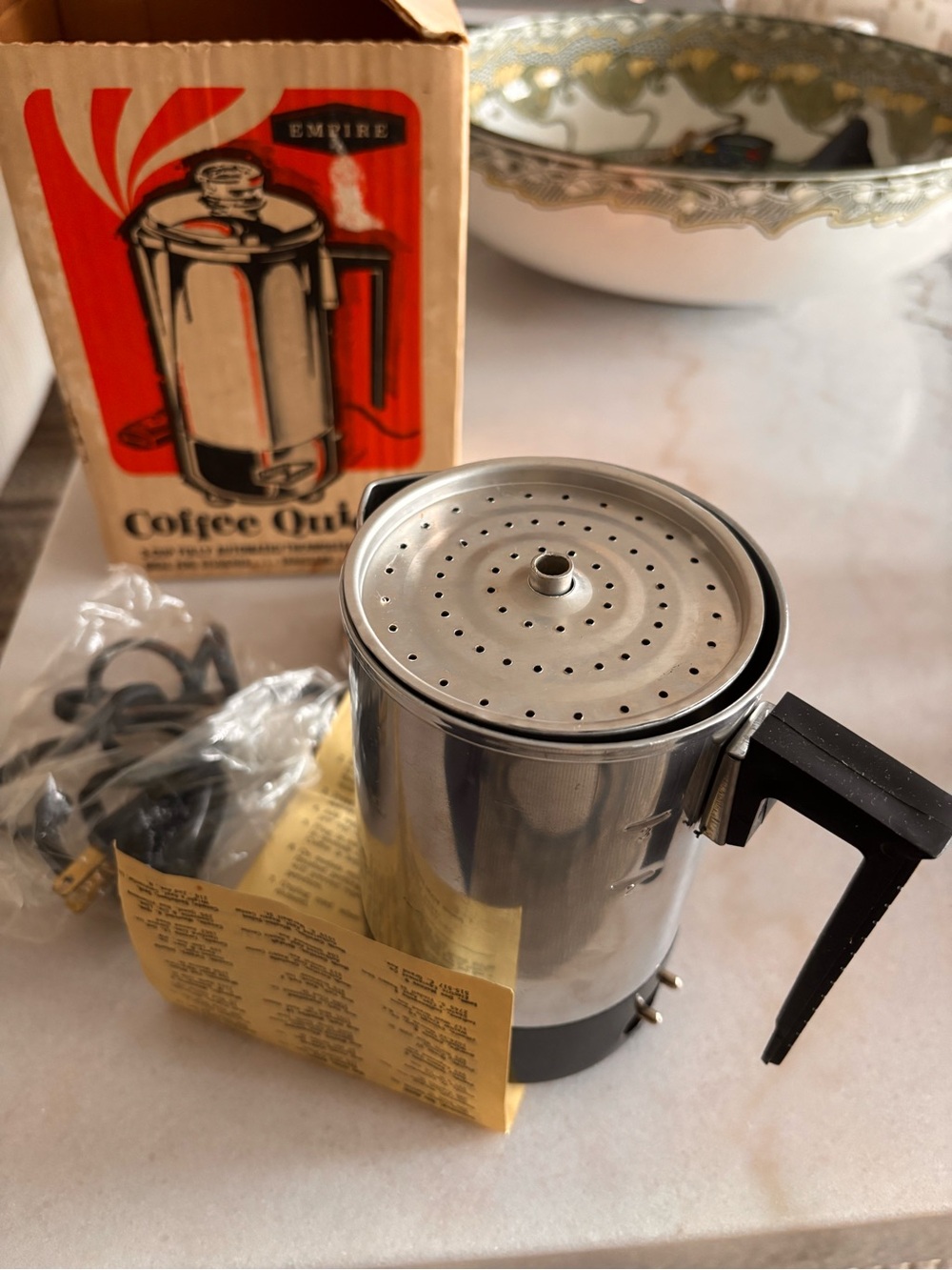 Vintage Mid Century Empire Coffee Quickie Percolator with Original Box